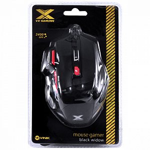Mouse Gamer VX Gaming Black Widow 2400 DPI ajustavel e 06 botoes preto com vermelho USB - GM102