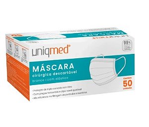 MASCARAS CIRURGICAS DESCARTAVEIS UNIQMED - BRANCA COM ELASTICO CX 50 UNID.