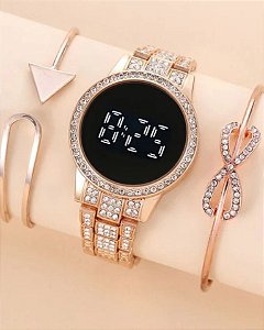 Relógio Eletrônico Led Feminino + 2 pulseiras