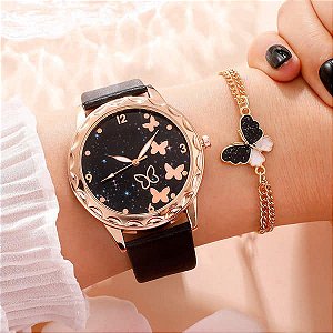 Relógio feminino com pulseira de borboletas