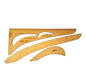 Kit Esquadro Régua Curva Para Modelista Costureira Mdf 1503