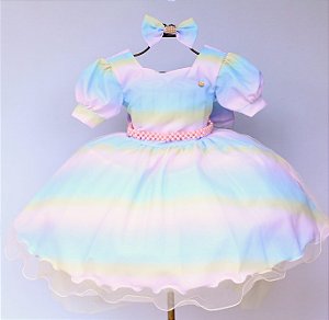 Vestido Colorido Unicórnio Arco-Íris