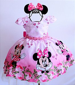 Vestido Minnie Rosa Coração