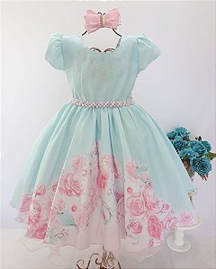 Vestido Verde Água Floral