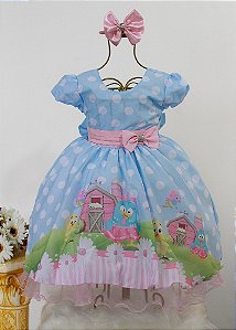 Vestido Galinha Pintadinha Azul Claro