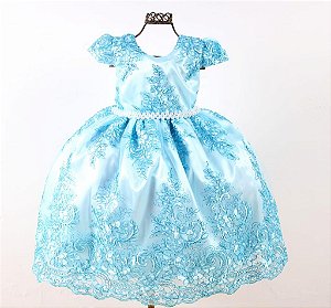 Vestido Rendado Azul Claro