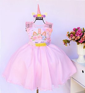 Vestido Unicórnio Rosa Regata