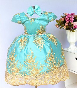 Vestido Verde / Renda Dourada