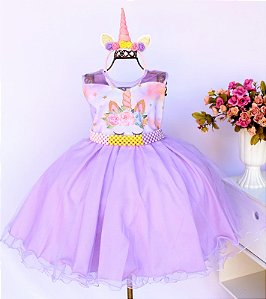 Vestido Unicórnio Rosa Lilas