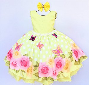 Vestido Floral Borboleta Amarelo