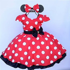 Vestido Minnie Vermelho Poá Laço