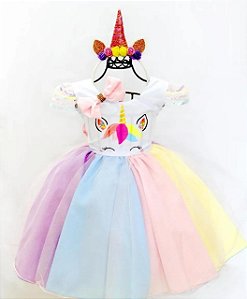 Vestido Unicórnio Saia Colorida