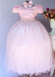 Vestido Rosa Longo Peito Renda