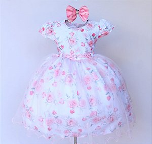 Vestido Branco Com Florzinha Rosa