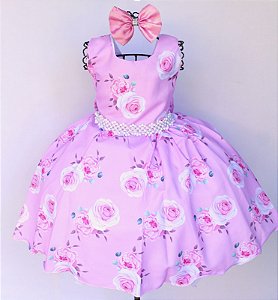 Vestido Festa Rosa Floral Luxo