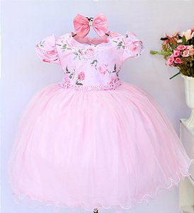 Vestido Rosa Floral / Tule