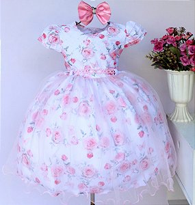 Vestido Floral Branco Tule