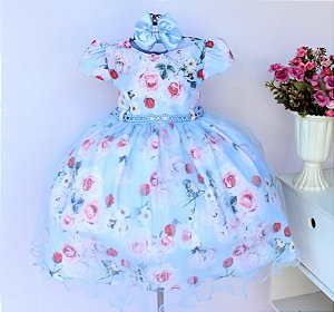 Vestido Floral Azul Tule
