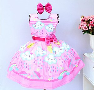 Vestido Rosa Infantil Nuvem Dia a Dia