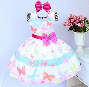 Vestido Infantil Borboleta Colorida Dia a Dia