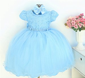Vestido Infantil Azul Claro Luxo