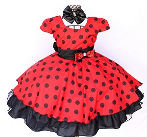 Vestido Infantil Joaninha Poá Luxo
