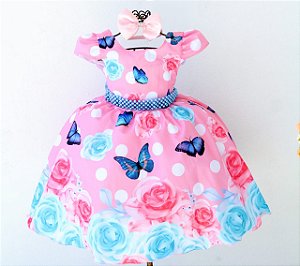 Vestido Infantil Floral Borboletas Jardim Encantado