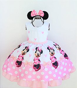 Vestido Infantil Minnie Rosa Branco
