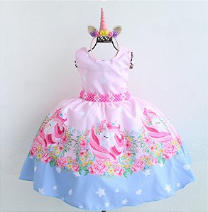 Vestido Infantil Unicórnio Rosa Luxo