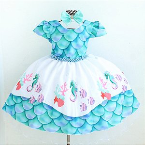 Vestido Infantil Fundo Do Mar Cavalo-marinho