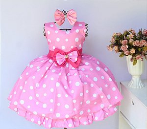 Vestido Poá Minnie Rosa 1 ao 4