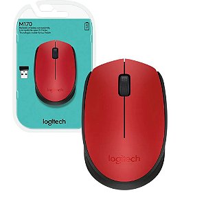 Mouse sem fio Logitech M170, USB, pilhas inclusas, Vermelho - 910-004941