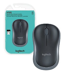 Mouse sem fio Logitech M185, USB, pilhas inclusas, Cinza - 910-002225