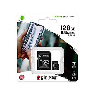 Cartão de Memória Micro SD 128GB, Classe 10, 100MB/s, Kingston, Canvas – SDCS2/128GB