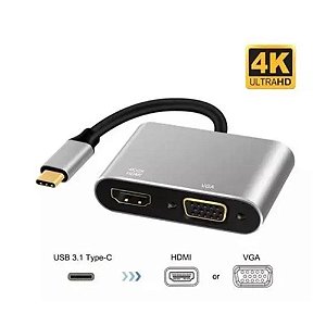 Adaptador Conversor USB-C Type-C para VGA e HDMI tv e Monitor