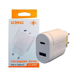 Carregador tomada Celular com 2 USB, 5,1A Bivolt, Lelong - LE-285 Branca