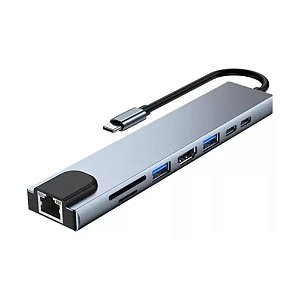 Adaptador USB-C Hub extensor 8 em 1 Tipo C HDMI Rede