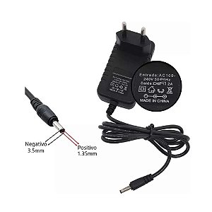 Fonte e Carregador Notebook, 12V 2A, Positivo - Pino 3.5 x 1.35mm