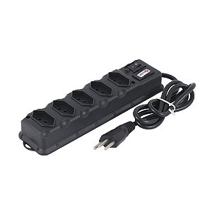 Filtro de Linha 5 Tomadas 10A, com fusível, preto