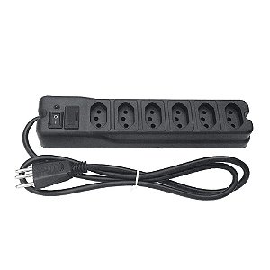Filtro de Linha 6 Tomadas, 10A, com Fusível, Preto