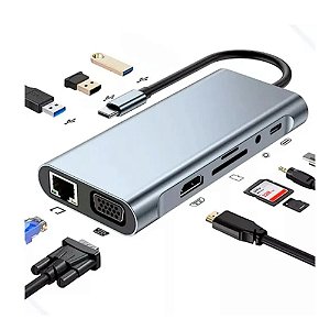 Adaptador Type-C 10 em 1, com 4K e RJ45 Gigabit