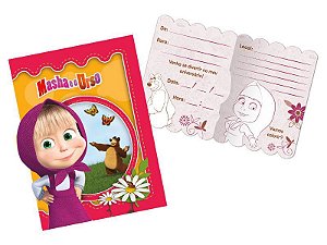 Convite Festa Masha e o Urso - 10cm x 7,5cm - 24 unidades - Regina - Rizzo Festas