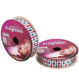 Fita de Cetim ECF003TG 15 mm - Cor 040 Árvores de Natal - Rolo 10 Metros - 1 unidade - Fitas Progresso - Rizzo