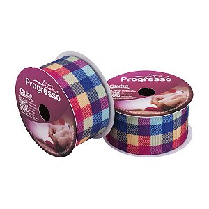 Fita de Cetim "Xadrez Colorido" - Cor 275 - Colorido - 38 mm x 10 m - 1 unidade - Fitas Progresso -