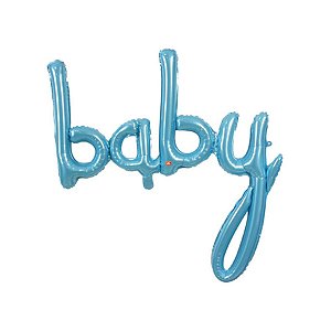 Balão Microfoil Escrita Baby Azul 3D  - 1 unidade - 85cm (33'') - Balões São Roque - Rizzo