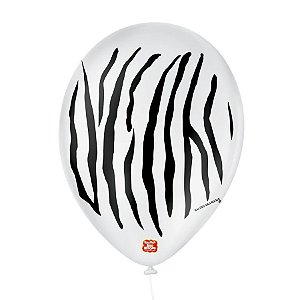 Balão de Festa Decorado Zebra - Branco e preto 9" 23cm - 25 Unidades - Balões São Roque