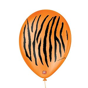 Balão de Festa Decorado Tigre - Laranja e Preto 9" 23cm - 25 Unidades - Balões São Roque