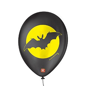 Balão de Festa Decorado Morcego - Preto e Amarelo 9" 23cm - 25 Unidades - Balões São Roque