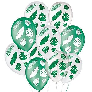 Balão de Festa Decorado Folha Tropical - Sortido 9" 23cm - 25 Unidades - Balões São Roque