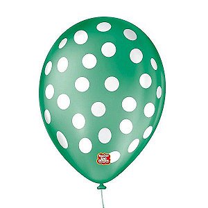 Balão de Festa Decorado Poá Bolinha - Verde Folha e Branco 9" 23cm - 25 Unidades - Balões São Roque -